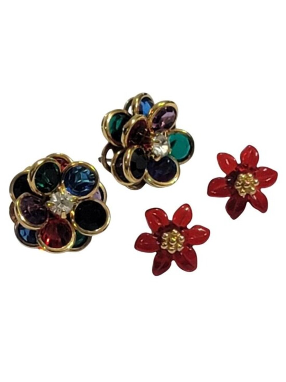 Vintage Flower Earrings Sets Gold-Tone Accents Multicolor